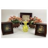 Framed Floral Art, Decorative Vase, Faux Flowers