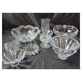 Crystal Bowls, Vases, Candle Holder +