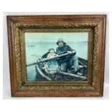 Painting by Renouf Depicting Fisherman in Rowboat