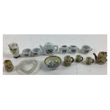 Miniature Ceramic Teapots, Cups, Bowls, Glass Dish
