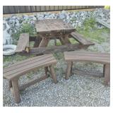 Wood Picnic Table 4 ft. With Attached Benches -