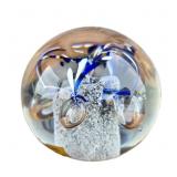 Polish Crystal Paperweight With Blue Accents