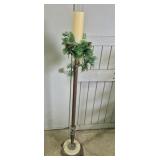 Brass Floor Candlestick Features A Tall, Fluted