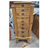 Wood Jewelry Armoire - Has Broken Leg 8 Drawers