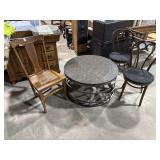 Coffee table, 3 chairs
