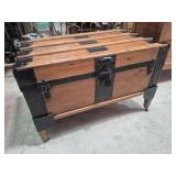 Flat Top Steamer Trunk With Black Metal Hardware
