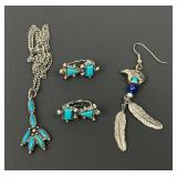 Turquoise Silver Tone Jewelry Lot