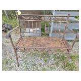 Rustic Metal Bench With Basket Weave Seat  &