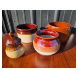 West Bend Brown Ceramic Crocks, Lidded Jar