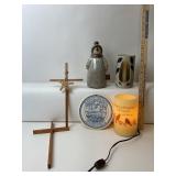 Stoneware Candle Holder, Pottery Snowman & Niagara
