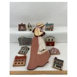 Wooden Village Shelf Sitters, Folk Art Lady