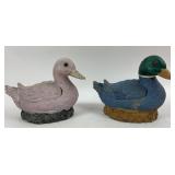 Painted Duck Sculptures in Pink, Blue