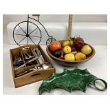 Holly Leaf Tray, Wooden Apples, Metal Bicycle Art