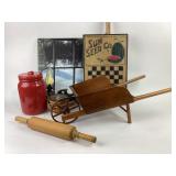Rolling Pin, wheel barrow, Sun Seed Co. Checkerbo