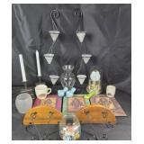Home Decor Including Glass Dome Clock, Shelves, Ca