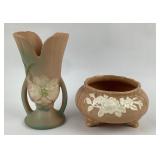Weller "Wild Rose" Flared Vase and Cameo Footed