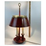 Red Metal Bouillotte Lamp With Gold Detailing