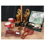Dansk Snowman Mugs, Wooden Spoons, Dry Brushes