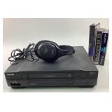 Toshiba VCR, Sony Headphones, VHS Tapes