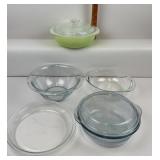 Pyrex Green Bowl, Clear Bowls, Fire King Sapphire