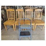 Wood Dining Chairs (4) & Safety Step Stool With