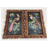 (2) Vintage Mexico Feather Bird Paintings