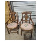Wood Parlor Chairs (2) With Embroidered Floral