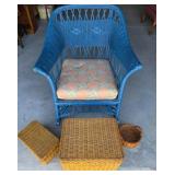Blue Wicker Rocking Chair With Baskets