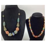 Vintage Polished Rock & Brass Necklace Amethyst,