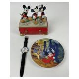 Disney Mickey Mouse Figurine, Plate, Watch