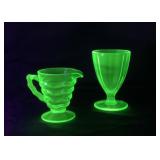Green Uranium Glass Creamer and Juice Glass