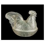 Clear pressed glass rooster on a nest, chip on