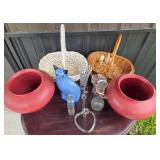 Glass Vases, Woven Baskets, Ceramic Cat
