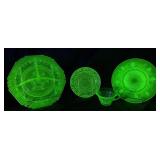 Uranium Green Depression Glass Plates, Cup