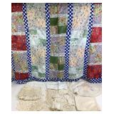 Patchwork Quilt Top, Crocheted Doilies, Embroidere
