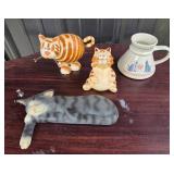 Cat Figurines and Ceramic Pitcher