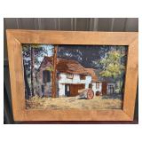Dimensions 1986 Framed Sunlit Barnyard Crewel Embr