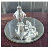 Glass Penguin, Dog Figurines With Mirror Base