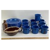 Blue Enamelware Plates, Mugs, McCoy Bowl