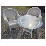 White Wicker Chairs With Glass-Top Table