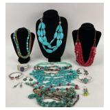 Costume Jewelry: Silver tone cuff bracelets, Red