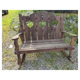 Wooden Rocking Bench With Heart Cutouts
