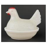 Hen on Nest Milkglass Vintage Candy Dish set