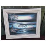 Seascape Painting With Palm Tree, T. Chavez