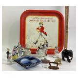 Johnnie Walker Tray, Porcelain Figurines, Blue Gla