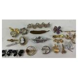 Costume Jewelry Pins: Silver tone and Gold tone