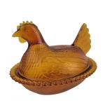 Amber pressed glass hen on nest