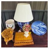 Christmas Plate, Ceramic Lamp With Shade, Basket +