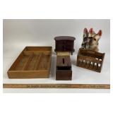 Chalkware Dog Figurine, Miniature Furniture, Woode