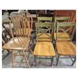 Wood Kitchen Chairs 4 & Wood Stools 2 - One
